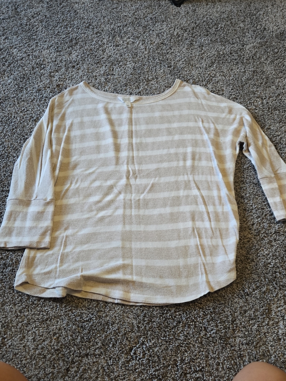 Market & Spruce Cream and Beige Striped Long Sleeve Top